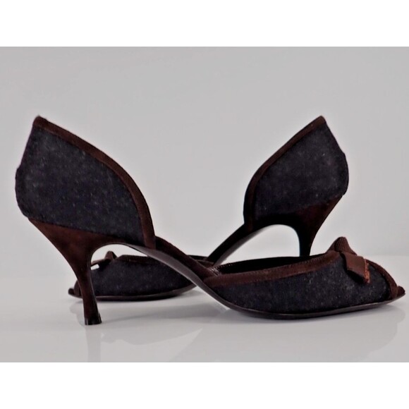 ST. JOHN Women's Leather Peep-toe Bow Pump Size 6.5B Shoe Made in Italy 2 Tone - Picture 4 of 13